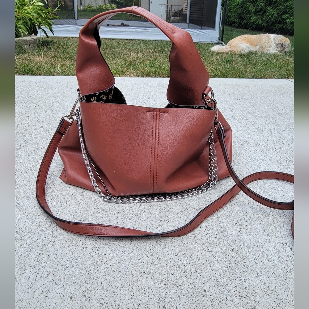 Steve Madden Brown Shoulder Bag with Chain Detail